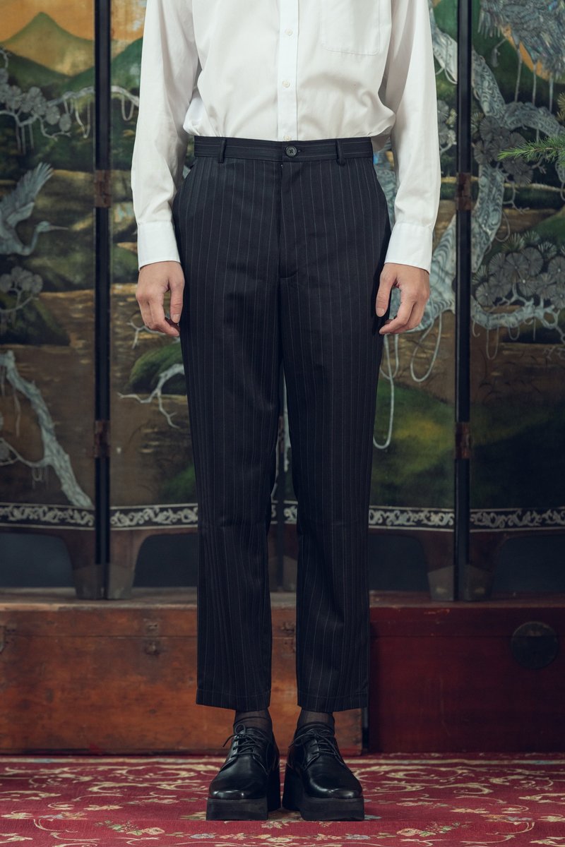 Striped dark blue suit pants (201P01) - Men's Pants - Wool Blue