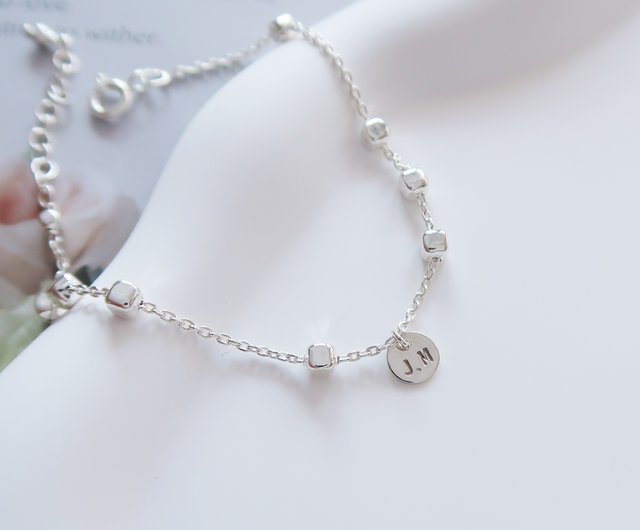 New 925 sterling silver good square ball bracelet