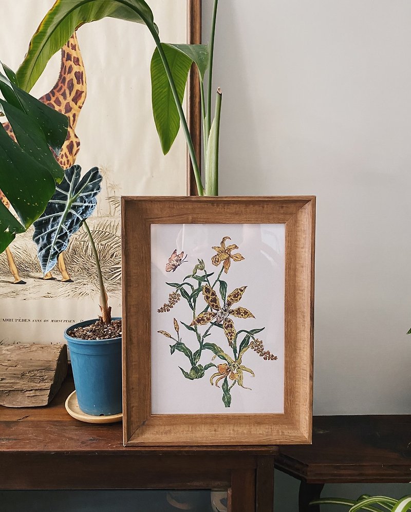 暖かい冬の蘭の植物のイラストフレームなしのA4プリントポスターは綿の巾着ポケットを追加することができます - ポスター・絵 - 紙 イエロー