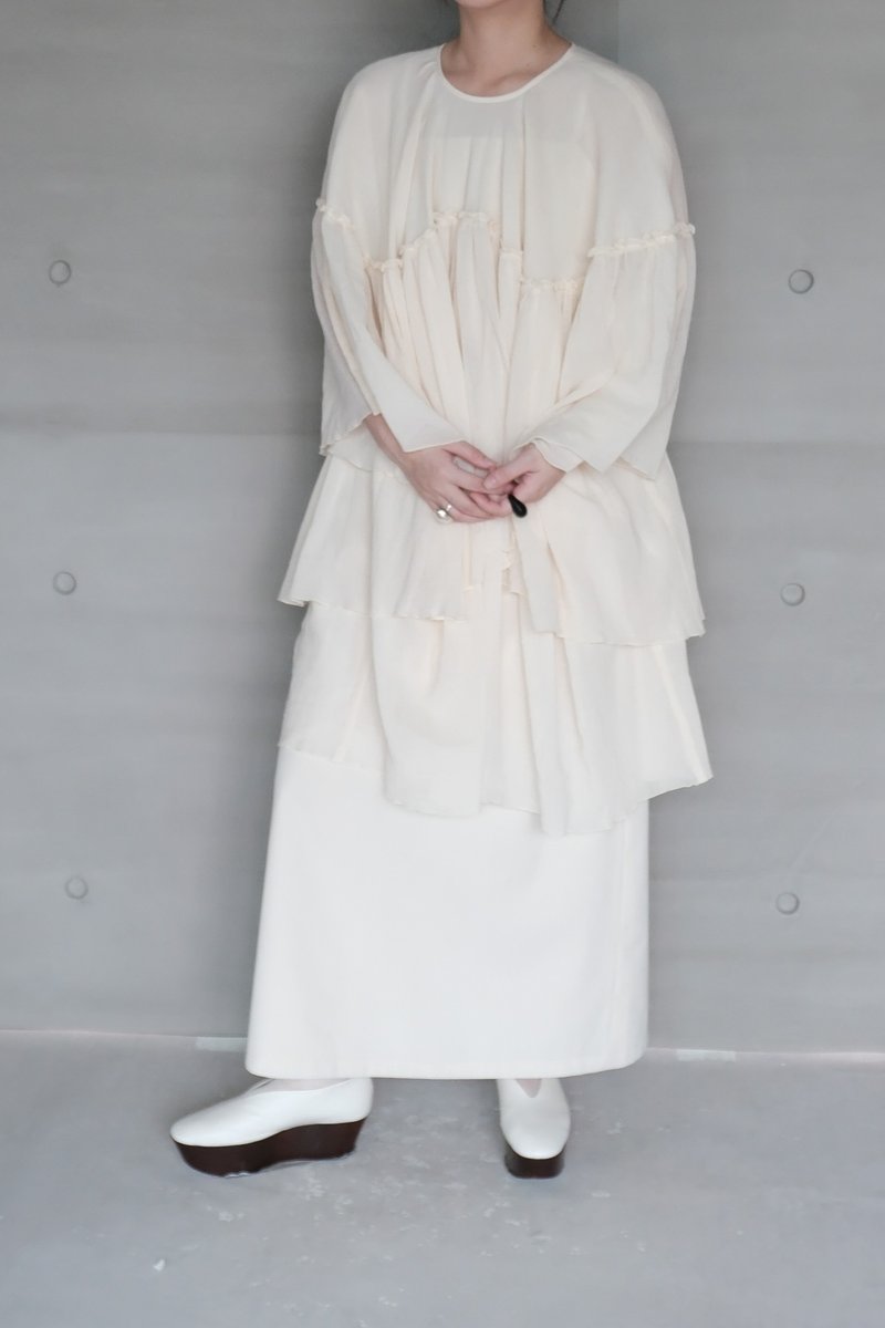 雙層棉飄逸米白上衣 - 女裝上衣 - 棉．麻 