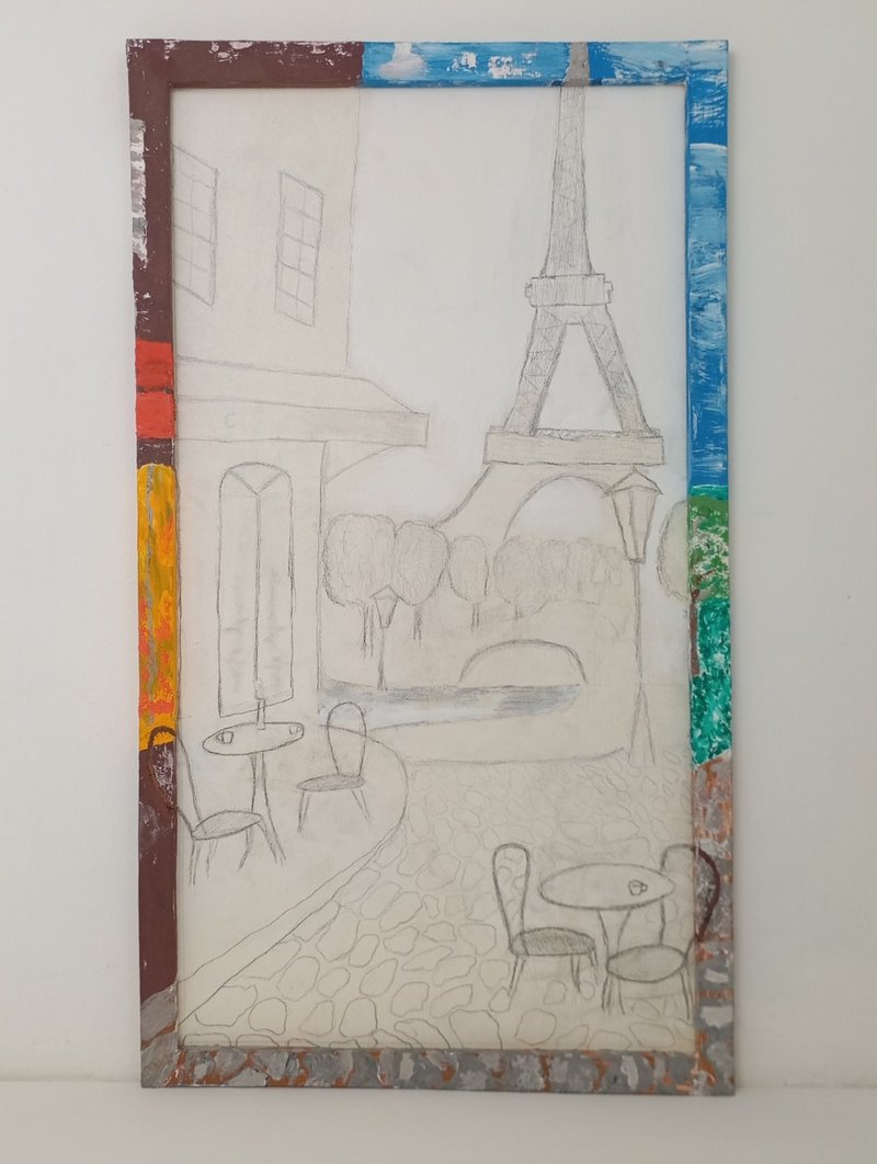 Art poster panel painting graphics Parisian cafe - 海報/掛畫/掛布 - 其他材質 灰色