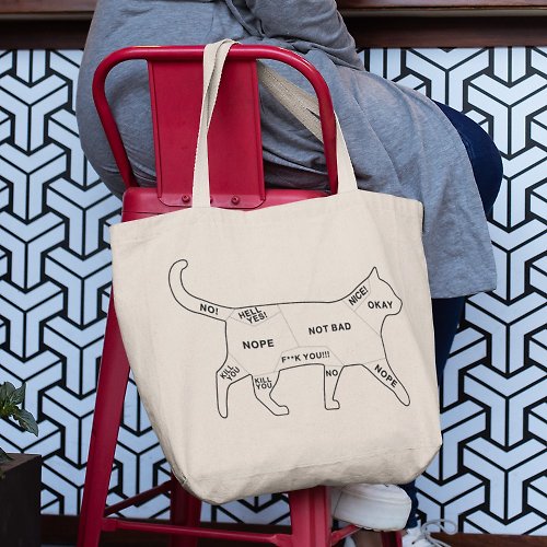 hipster Cat Petting 帆布環保大購物袋 米白 聖誕禮物貓快速出貨托特包