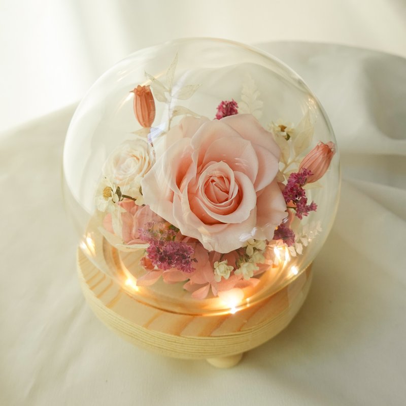 Double rose night light glass cup-bridal pink - ช่อดอกไม้แห้ง - พืช/ดอกไม้ สึชมพู