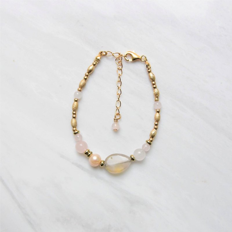 [] Bright sunlight Bronze bracelet yellow crystal powder - Bracelets - Gemstone Pink