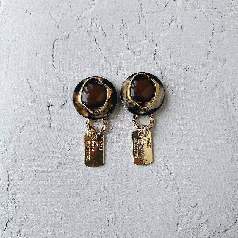 JAPAN Vintage Button Tag Charm Earrings - Earrings & Clip-ons - Other Metals Brown