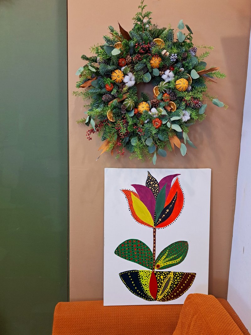 大型豐收聖誕花圈新鮮諾貝松雪松 - 乾燥花/永生花 - 植物．花 