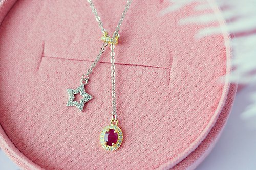 roseandmarry Natural Ruby Necklace Silver 925 Star design.