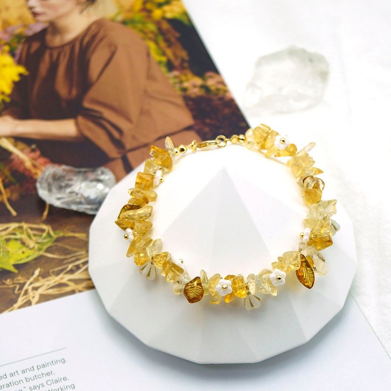 [November Birthstone] Citrine Small White Flower Crystal Bracelet/Wrist Flower - Bracelets - Crystal Yellow