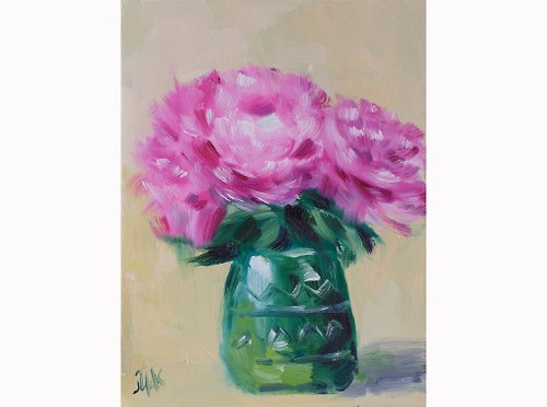 Nataly Mak Peony Painting Abstract Flowers in Vase Original Wall Art Floral Oil Painting