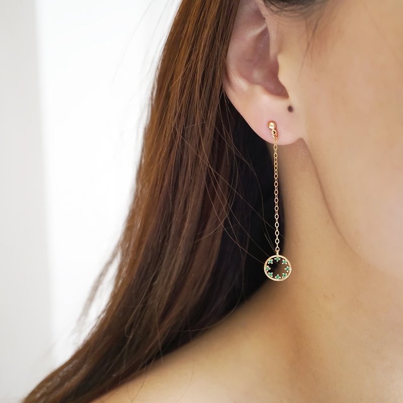 CZ Circle Flower Crown Dangle Drop Earrings - 14K Gold Filled - Star Earrings - ต่างหู - โลหะ สีทอง