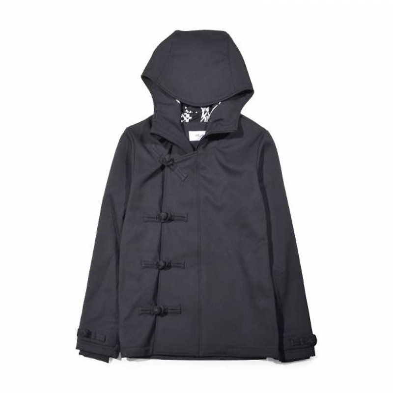oqLiq - Root - Three knot Chinese windbreaker coat - เสื้อสูท/เสื้อคลุมยาว - เส้นใยสังเคราะห์ สีดำ