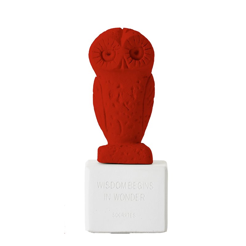 Ancient Greek Owl Ornament Owl Sophus (Crimson) - Handmade Ceramic Statue - ของวางตกแต่ง - ดินเผา สีแดง