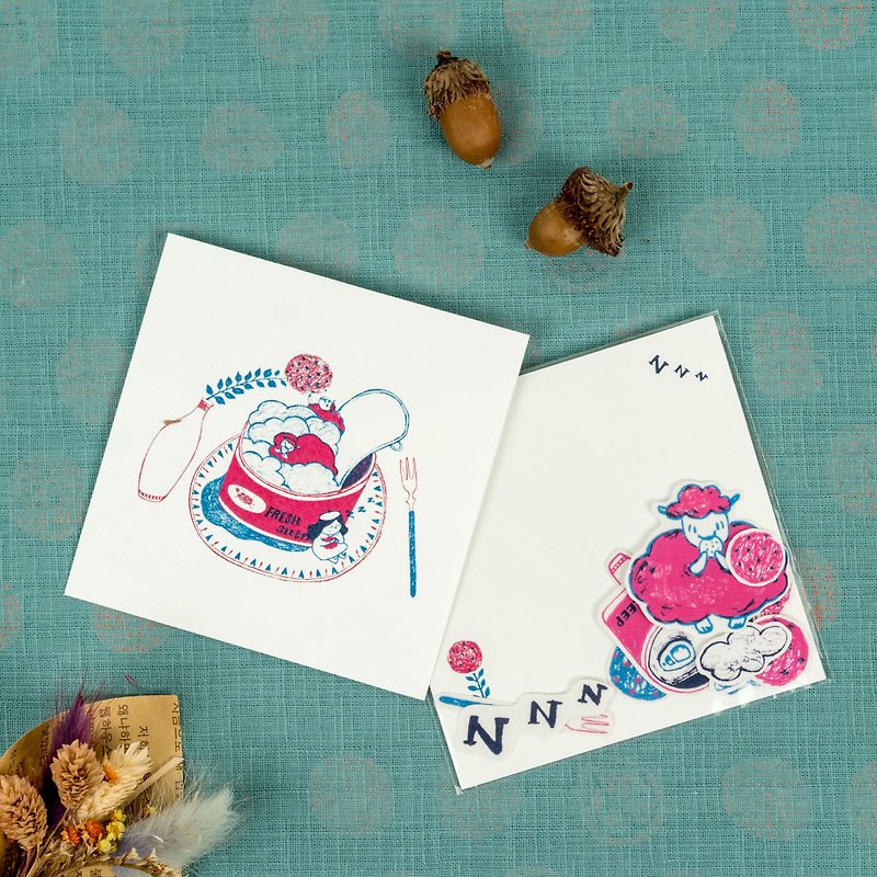 I wish you a good sleep, illustration postcard / sticker pack - Stickers - Waterproof Material Pink