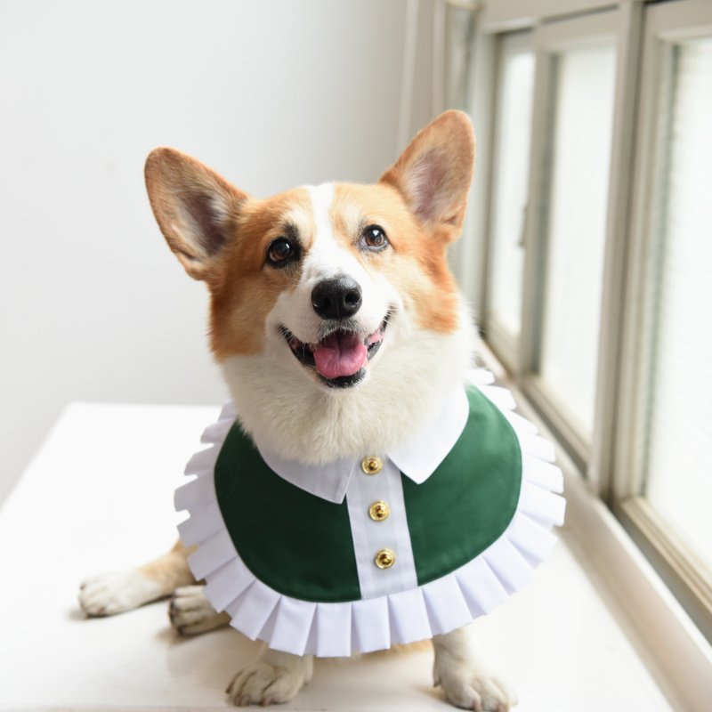 【Outlet絕版品】寵物洋裝領巾-伊麗莎白領-愛爾蘭綠 - 寵物衣服 - 棉．麻 綠色