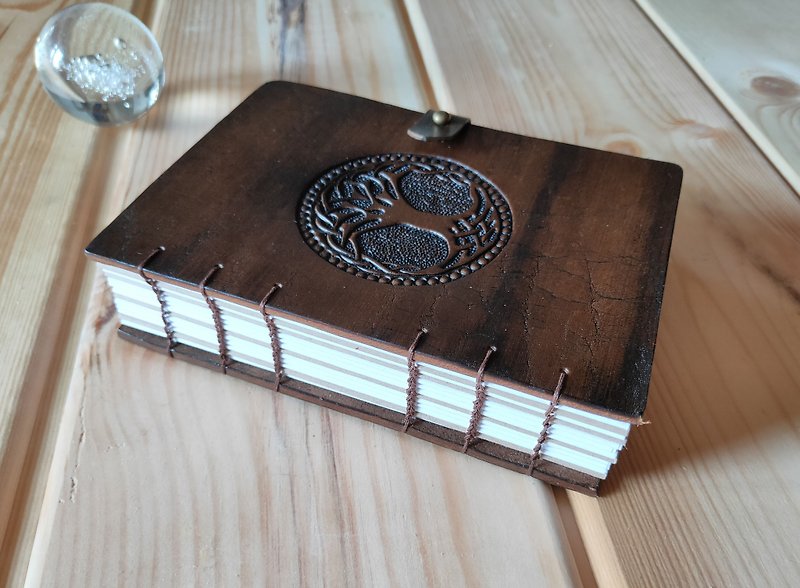 A6 Size, Coptic Binder,Notebook Tree of Life, Grimoire, Brown Leather  Magazine