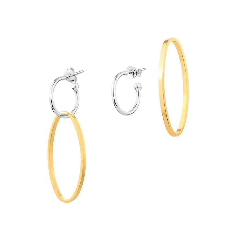 Drop Oval (two-piece) Sterling Silver Earrings - 耳環/耳夾 - 純銀 銀色