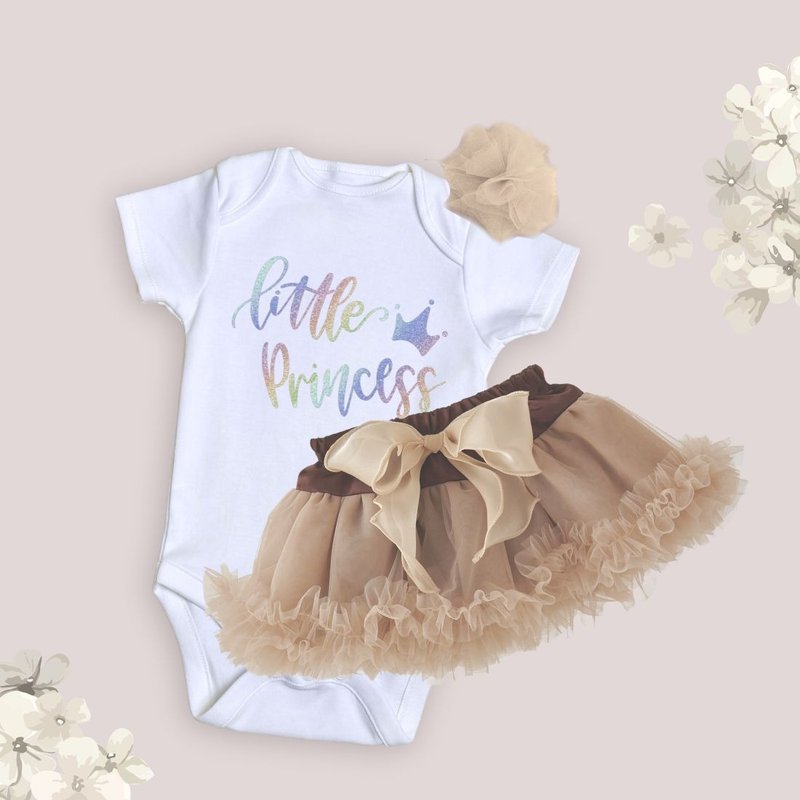 Handmade TUTU baby Handmade One piece jumpsuit for newborn baby gift set - กระโปรง - เส้นใยสังเคราะห์ สีนำ้ตาล