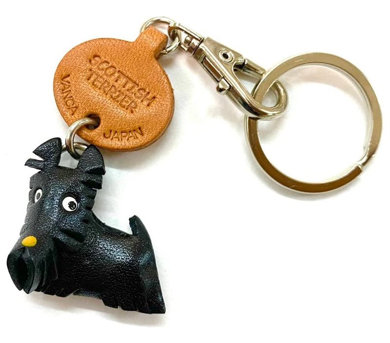 SCOTTISH TERRIER  Leather Keychain handmade in Japan collar charm VANCA - Keychains - Genuine Leather Black