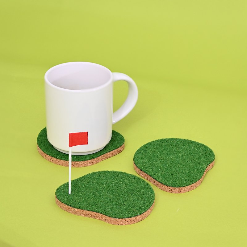 Shibaful Coaster / Golf Coaster - ที่รองแก้ว - ไม้ก๊อก สีเขียว