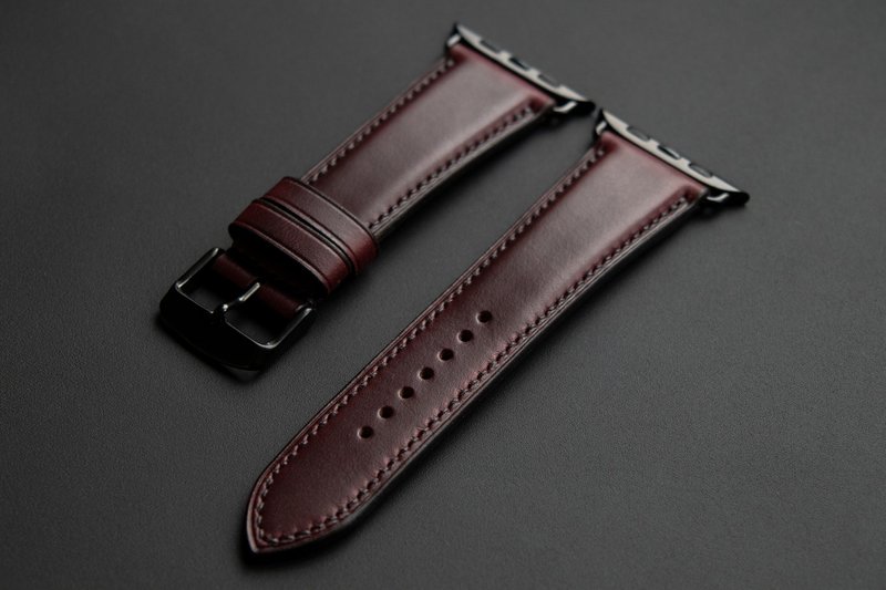 Watch Band for Apple Watch of Horween leather Chromexcel in Burgundy color (MTO) - Watchbands - Genuine Leather Purple