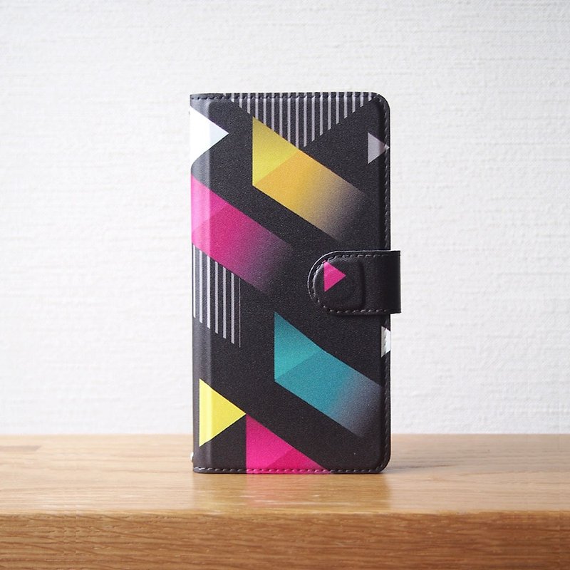 Notebook type phone case - Vivid Triangle - - Phone Cases - Other Materials Black