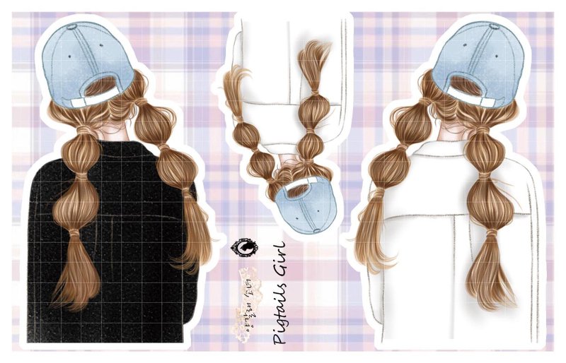 girl with pigtails Lady - Paper / PET (blue lion) (suyeon) person sticker girl - 貼紙 - 紙 多色