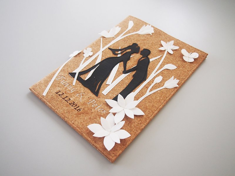 Cork Wedding Certificate Folder (White Flowers Background) - ทะเบียนสมรส - วัสดุกันนำ้ ขาว