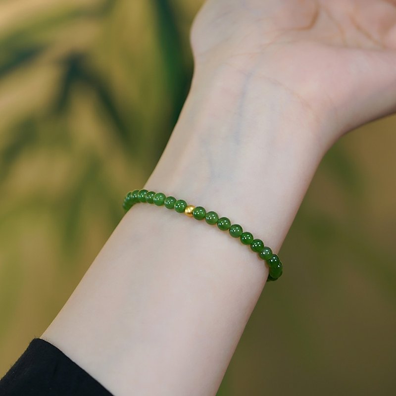 Emerald natural Xinjiang Hetian jade jasper bracelet Weishiyang green Gemstone 24k ancient gold small beads - Bracelets - Gemstone 