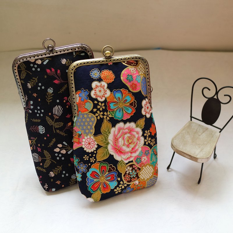 Japanese Foral Moblie Phone Case | Girlskioku~* - Messenger Bags & Sling Bags - Cotton & Hemp Blue