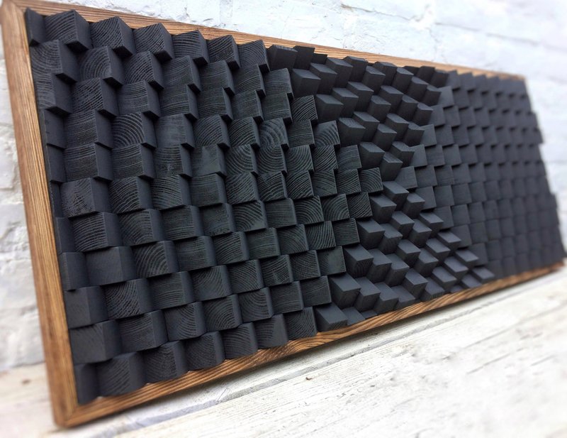 Acoustic Panel Sound Diffuser - 3D Wood Wall Art - Black Modern Art - 壁貼/牆壁裝飾 - 木頭 黑色