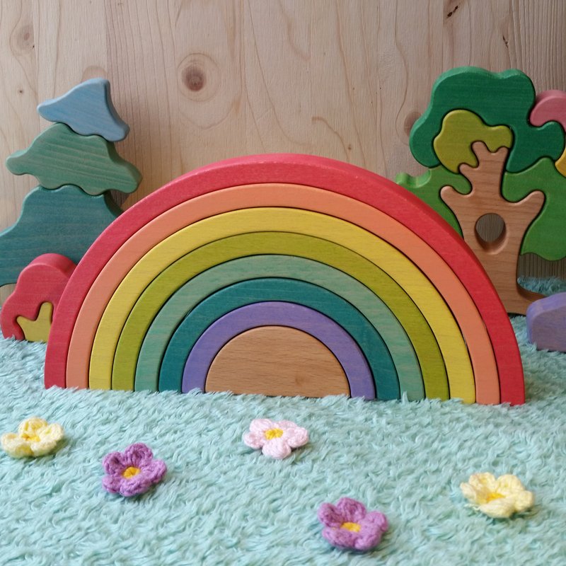 Length 8In. Varicolored rainbow of 8 elements. Beech wood toy Puzzle for toddler - 寶寶/兒童玩具/玩偶 - 木頭 