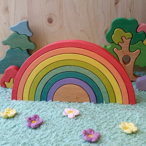 Ecozy Length 8In. Varicolored rainbow of 8 elements. Beech wood toy Puzzle for toddler