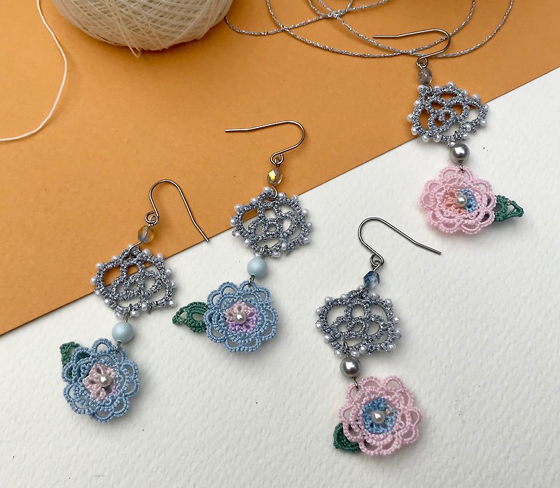 Tatted flower earrings / gift / Swarovski crystal pearl/ customize