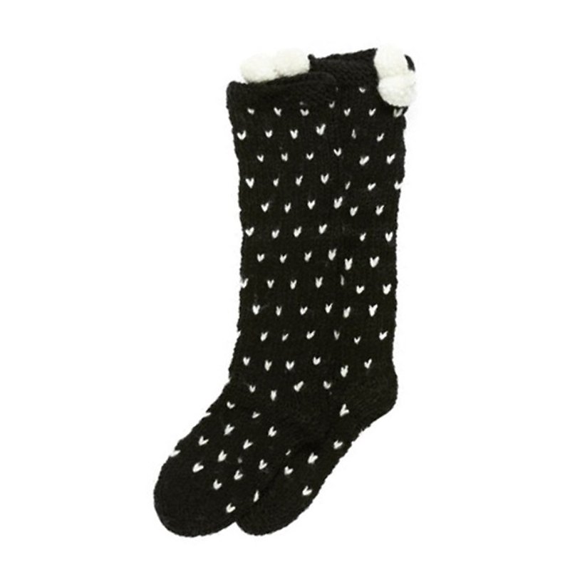 英國PomPom超厚愛心圖案羊毛混紡手工編織襪子 - 其他 - 聚酯纖維 黑色
