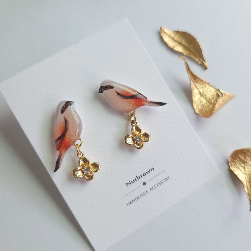 Bird Series- Brown backed Shrike Earrings/ Clip-On - Earrings & Clip-ons - Resin 