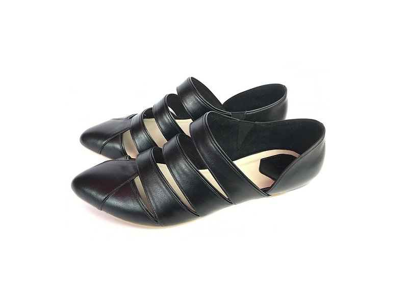 The Deep/ Pannychia - Black Leather Handmade sandals - รองเท้าหนังผู้หญิง - หนังแท้ 