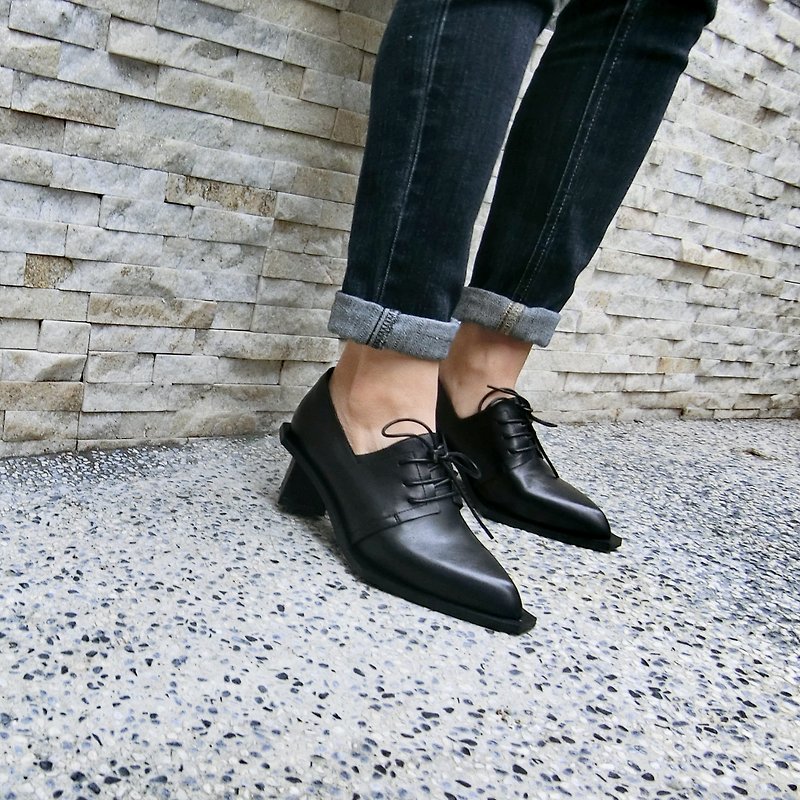 Bandage leather half ankle boots||Christine Paris dinner fog black|| #8155 - Women's Booties - Genuine Leather Black