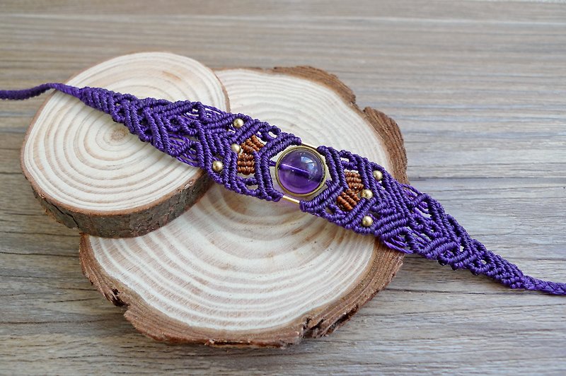 Misssheep-H11 Purple South American Waxed Brass Bead Amethyst Bracelet - Bracelets - Other Materials Purple