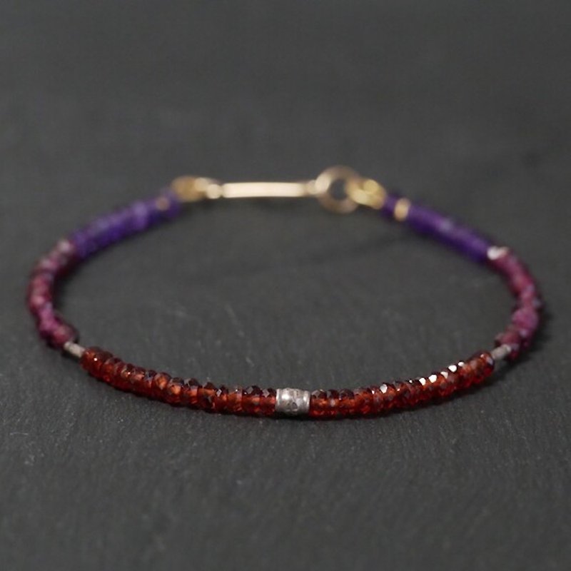 2 Different Type of Garnet&Amethyst Bracelet 14KGF - Bracelets - Gemstone Purple