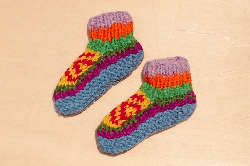 Miyue Gift Box Limited One Knitted Pure Wool Thermal Socks/ Children's Wool Socks/ Children's Wool Socks/ Inner Brush Socks/ Knitted Wool Socks/ Children's Indoor Socks-Colorful Eastern European Totem - รองเท้าเด็ก - ขนแกะ หลากหลายสี