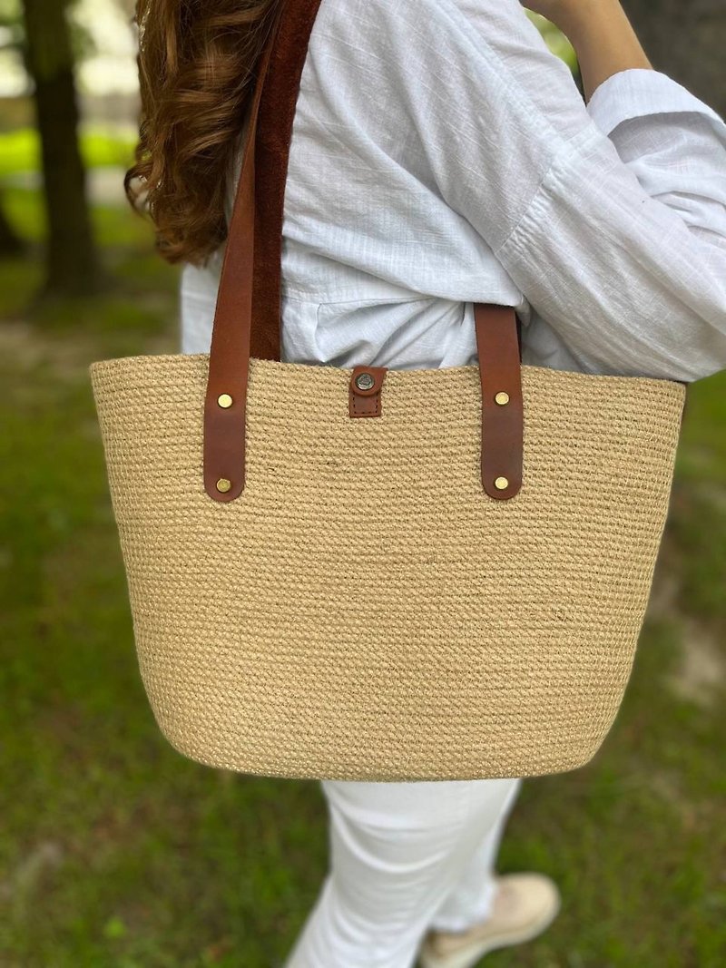 Market Bag French basket bag Beach bag. Summer bag Jute Bag Straw Beach Bag - Handbags & Totes - Eco-Friendly Materials 
