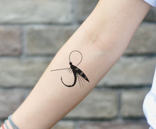 Fly Fishing Hook Temporary Tattoo Sticker (Set of 2) - OhMyTat