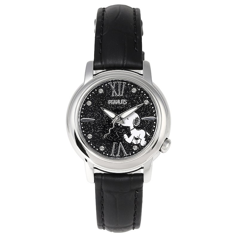 スヌーピー腕時計 世界100本限定 ブラック文字盤 ブラック本革ベルト 日本企画 - 女錶 - 其他金屬 黑色