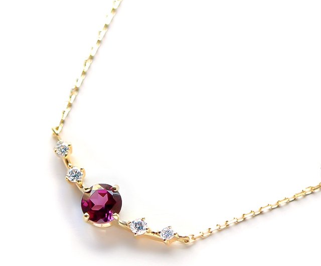 K18 Rhodolite Garnet & Diamond Necklace (Round Cut) ~Ello Lily