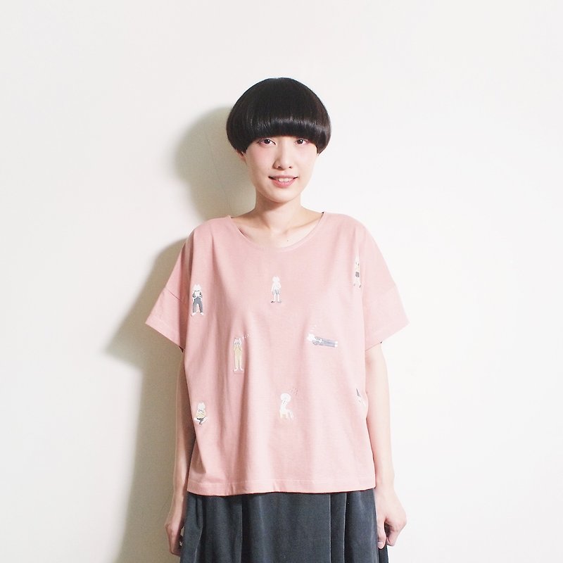 cat boy t-shirt : smoked pink - T 恤 - 棉．麻 粉紅色