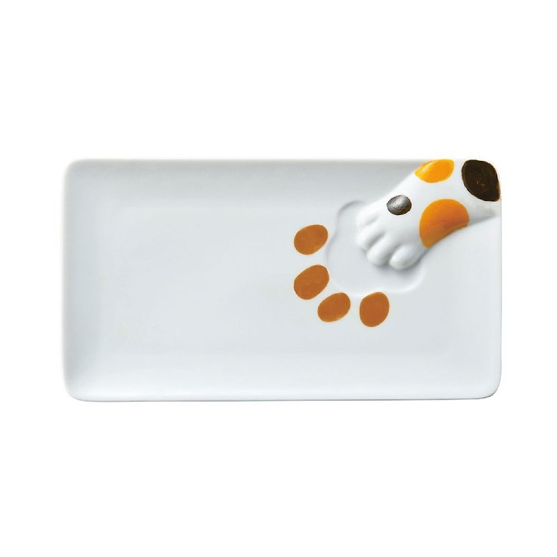 Japanese sunart long dinner plate-Sanhua cat steals food - Small Plates & Saucers - Porcelain Orange