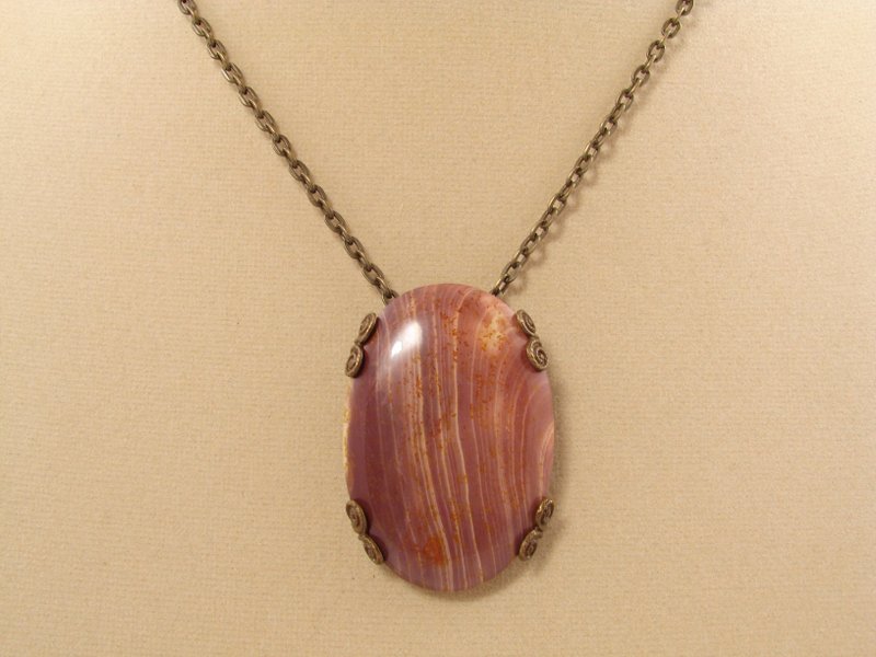 Cherry Red Calcite Vintage Brass Marsala Burgundy Stone Pendant Necklace Jewelry - สร้อยคอ - เครื่องประดับพลอย สีแดง