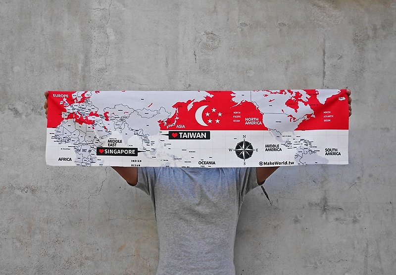 世界地図製造スポーツタオルを作る（シンガポール） - タオル・バスタオル - ポリエステル 
