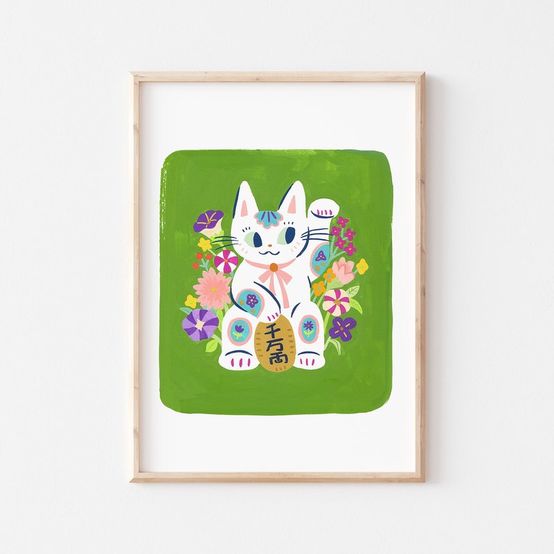 花開招財貓  I 印刷裝飾畫 - 海報/掛畫/掛布 - 紙 綠色