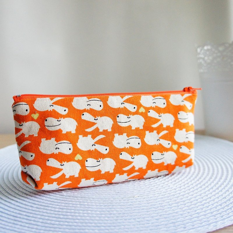 Lovely smile hippo square pencil case, tool bag, orange - Pencil Cases - Cotton & Hemp Orange